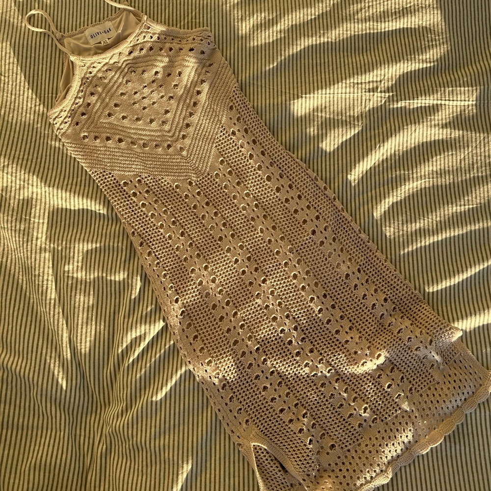 Olive & Oak Tan Crochet Dress